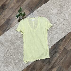 Lou & Grey Size XS Pastel Yellow V-Neck 100% Linen Pullover Tee